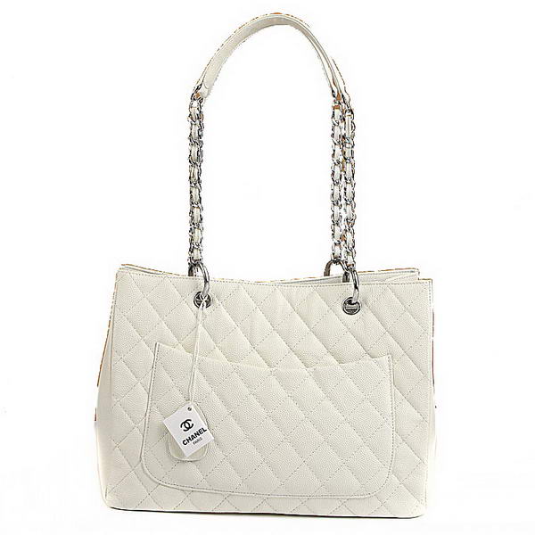 AAA Chanel Classic CC Shopping Bag A35899 White Caviar Silver Hardware Knockoff